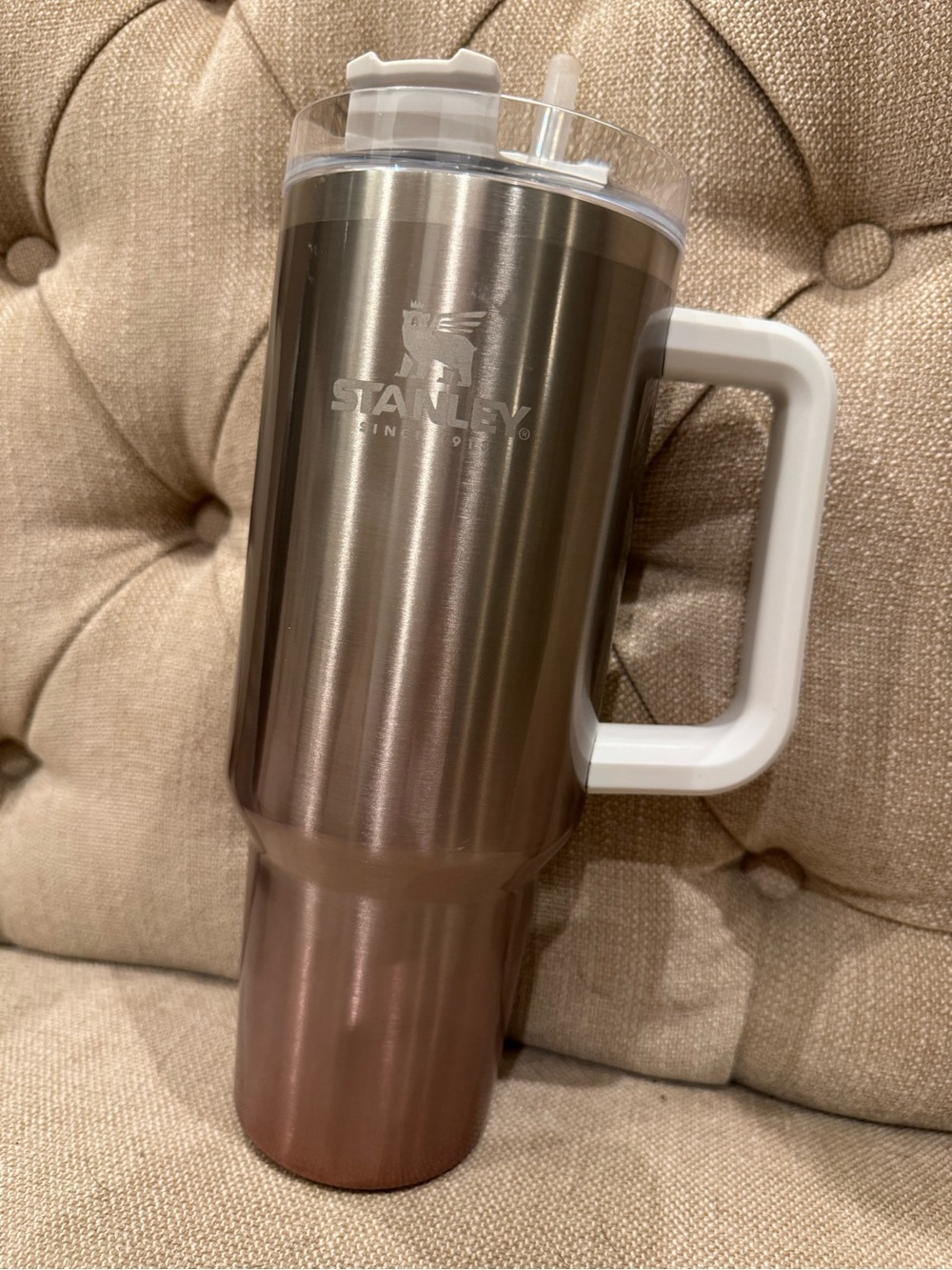 Stanley Metallic Champagne Ombré Rose Gold 40oz Travel Tumbler with White Handle